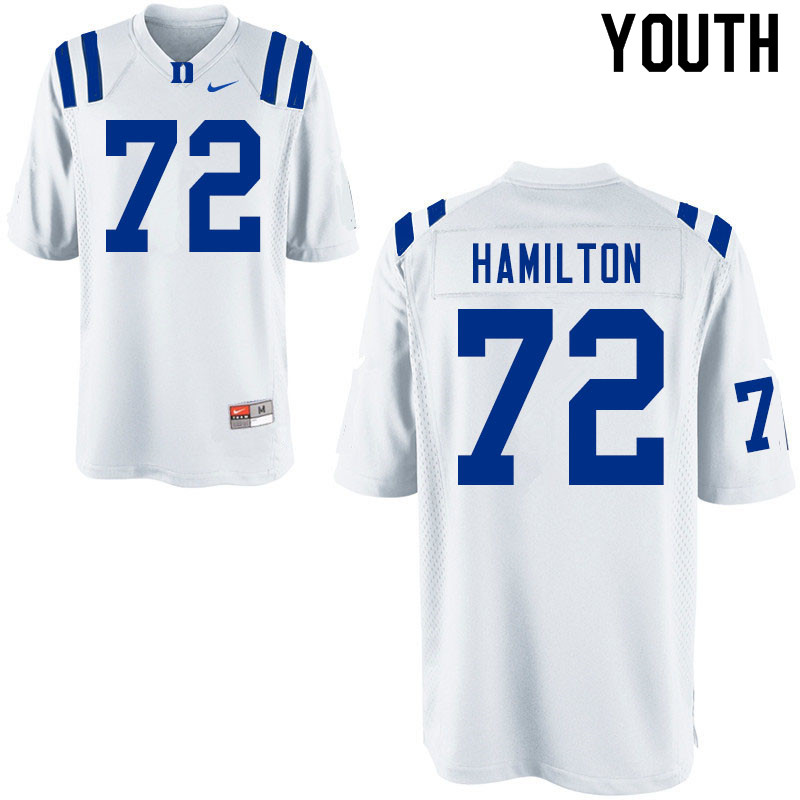 Youth #72 Devery Hamilton Duke Blue Devils College Football Jerseys Sale-White - Click Image to Close